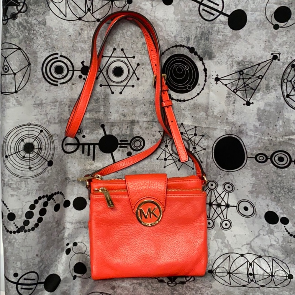 Michael Kors red leather crossbody bag 7.5” x 6.5”